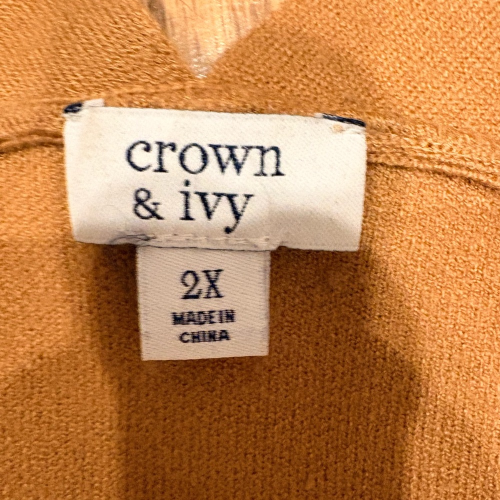 Crown & Ivy Camel & Black Striped Open Front Long Cardigan - Plus Size 2X - Picture 5 of 5